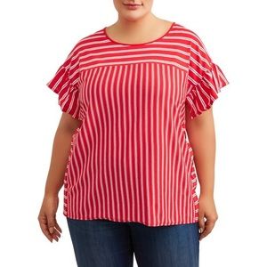 Terra & Sky Women's Striped Scool Ruffle Tee 2X